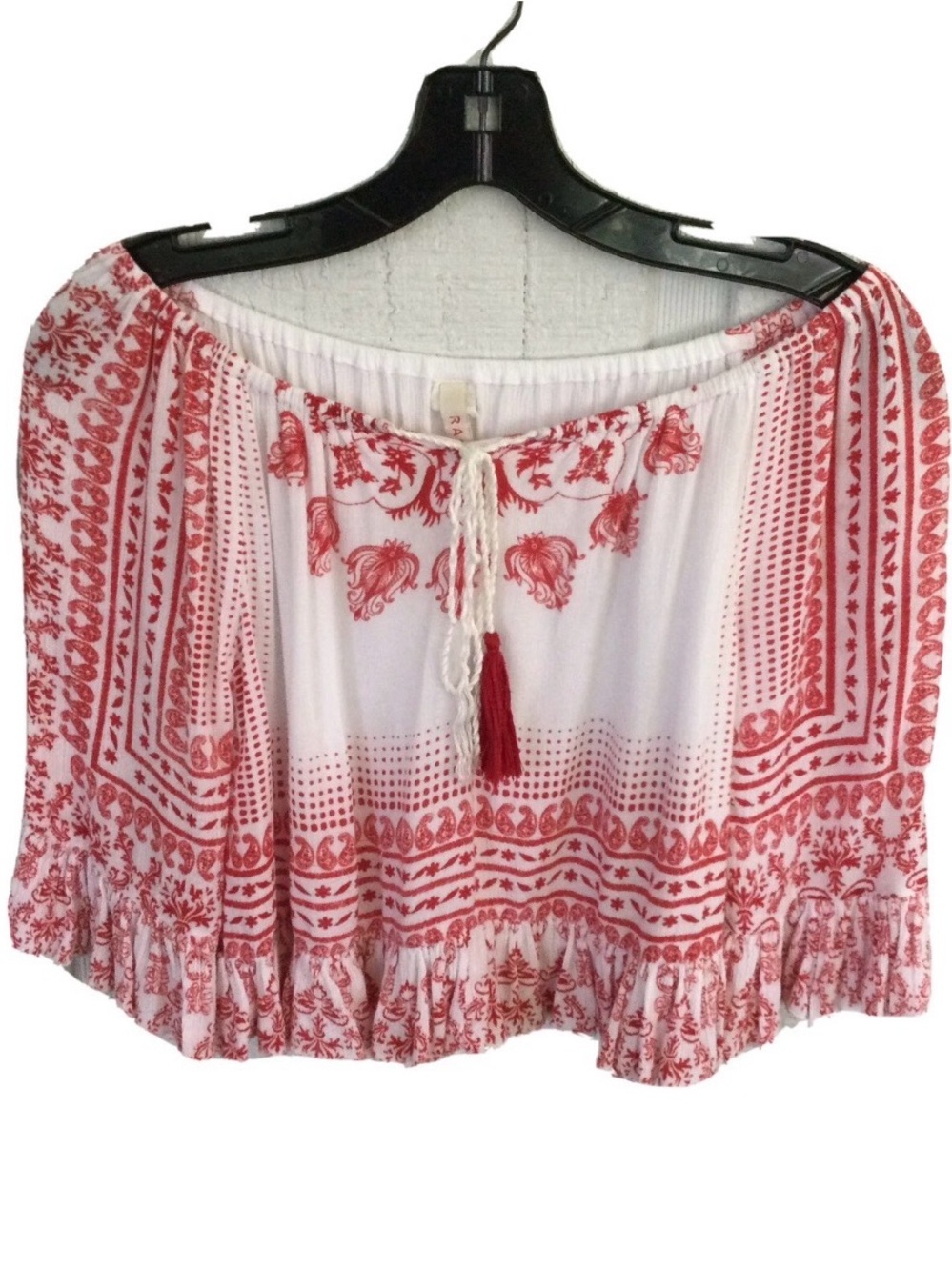 RAGA White and Red Boho Off-Shoulder Crop Top